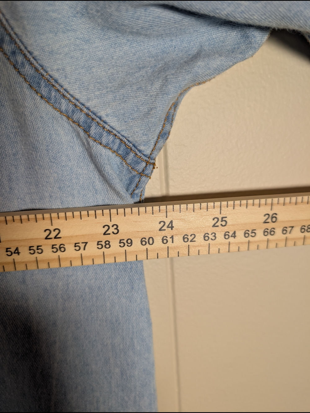 Ely Cattleman Denim Western Shirt Tall Man LT Light Wash Pearl Snap Cowboy - Picture 7 of 8